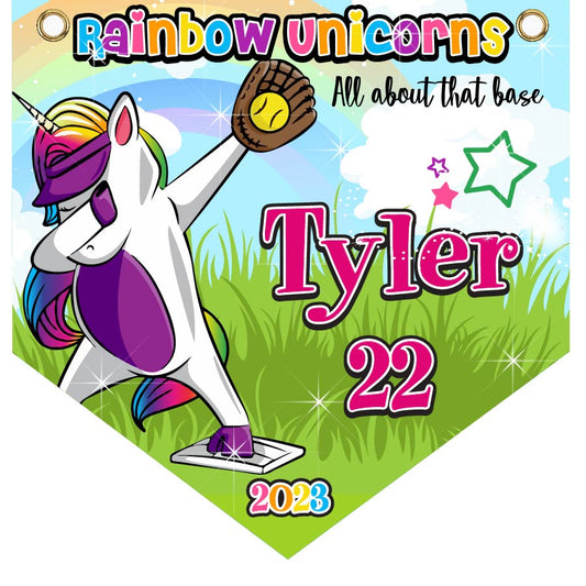 16" x 16" Home Plate Pennant - Rainbow Unicorns