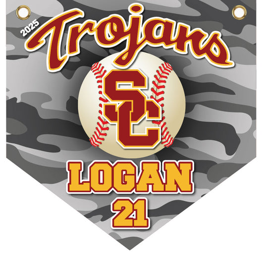 16" x 16" Home Plate Pennant - Trojans (Grey Camo)