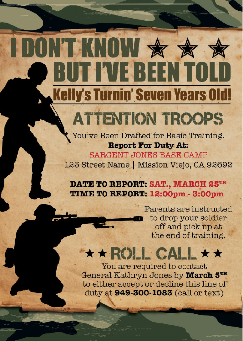 Army Birthday Invitations