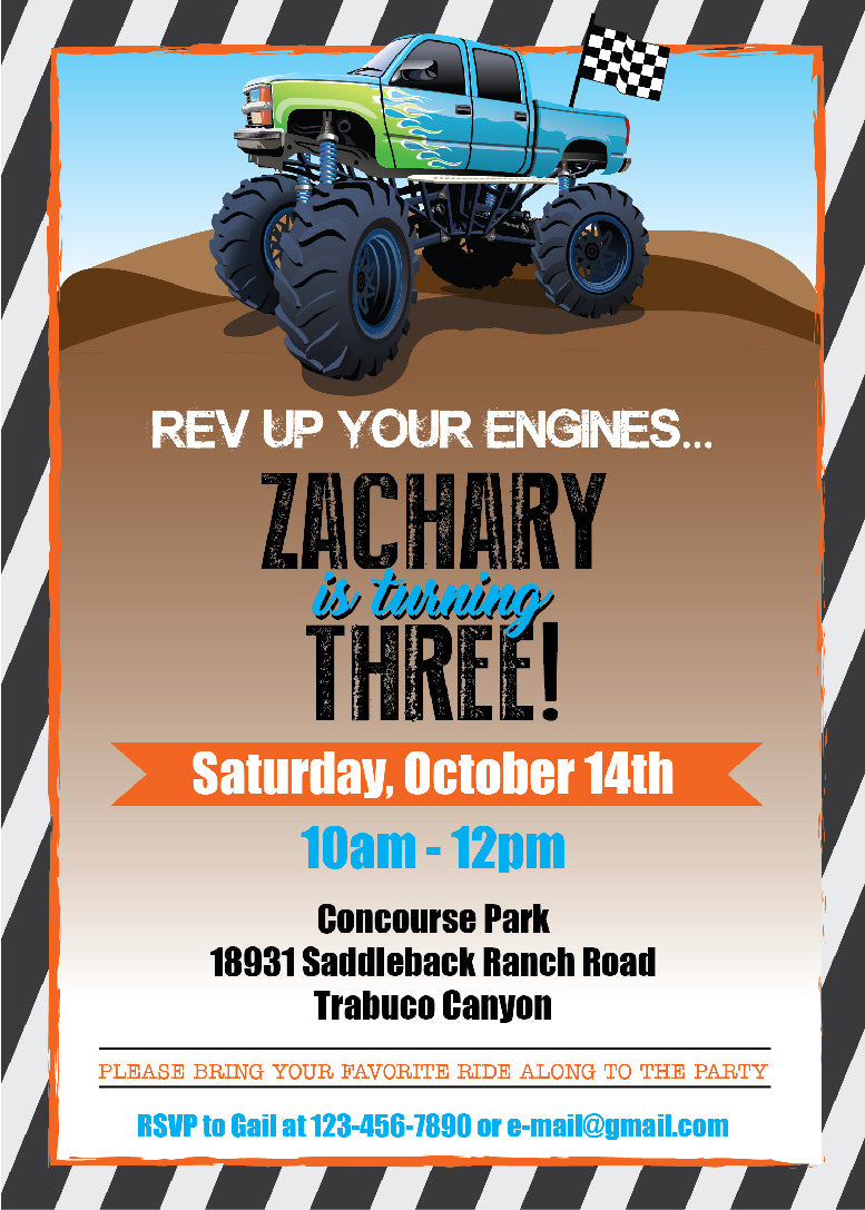 Boys N Trucks Birthday Invitations