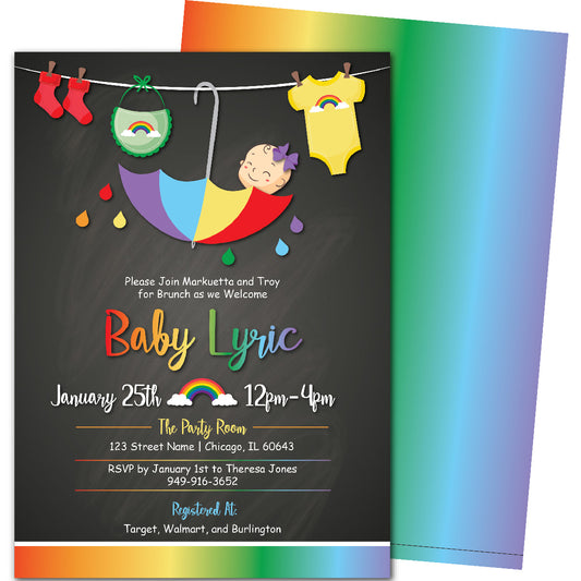 Chalkboard Rainbow Baby Shower Invitation