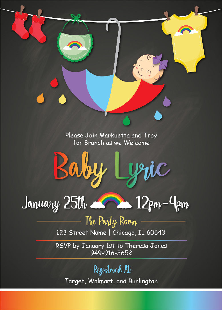 Chalkboard Rainbow Baby Shower Invitation