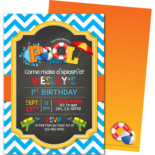 Chalkboard Splash Birthday Invitations
