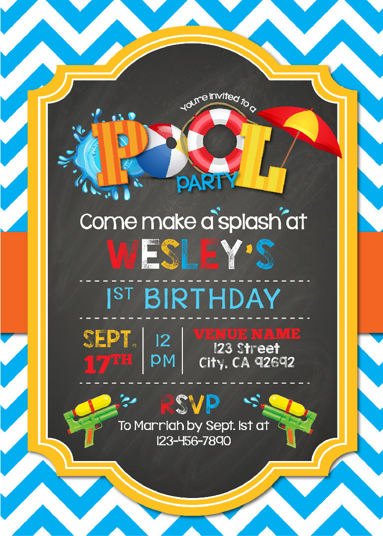 Chalkboard Splash Birthday Invitations