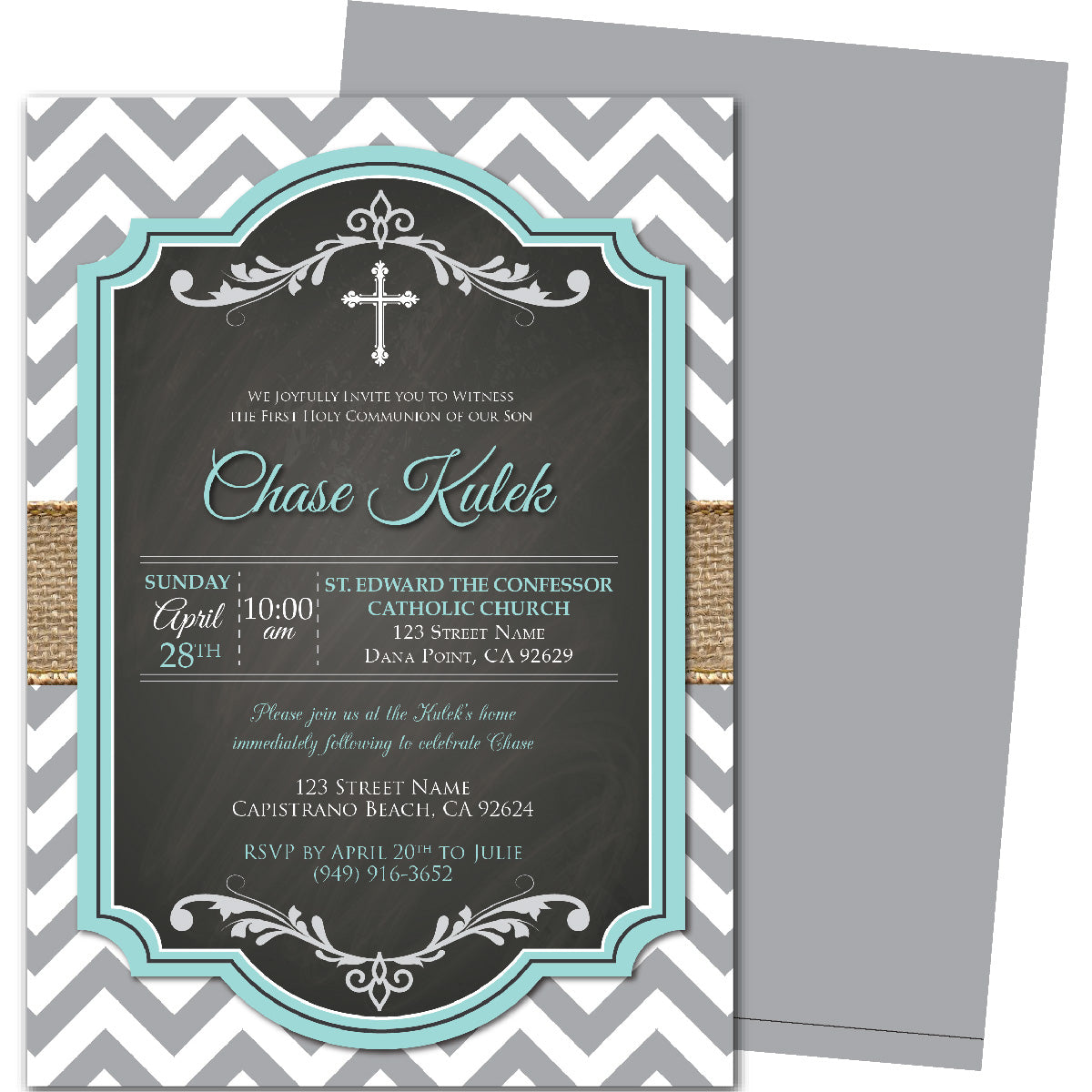 Chevron Chalkboard Holy First Communion Invitations