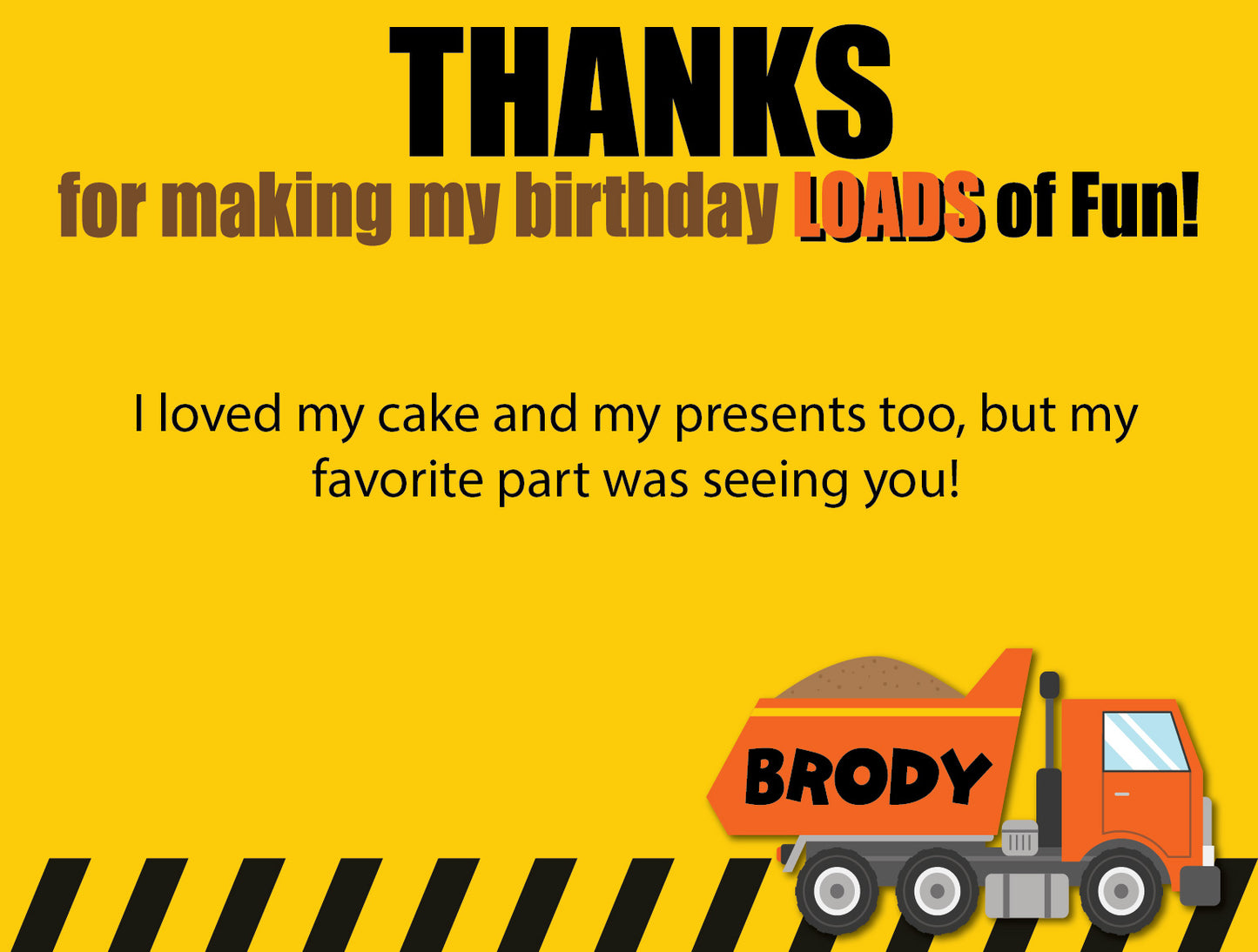 Construction Birthday Thank You Cards