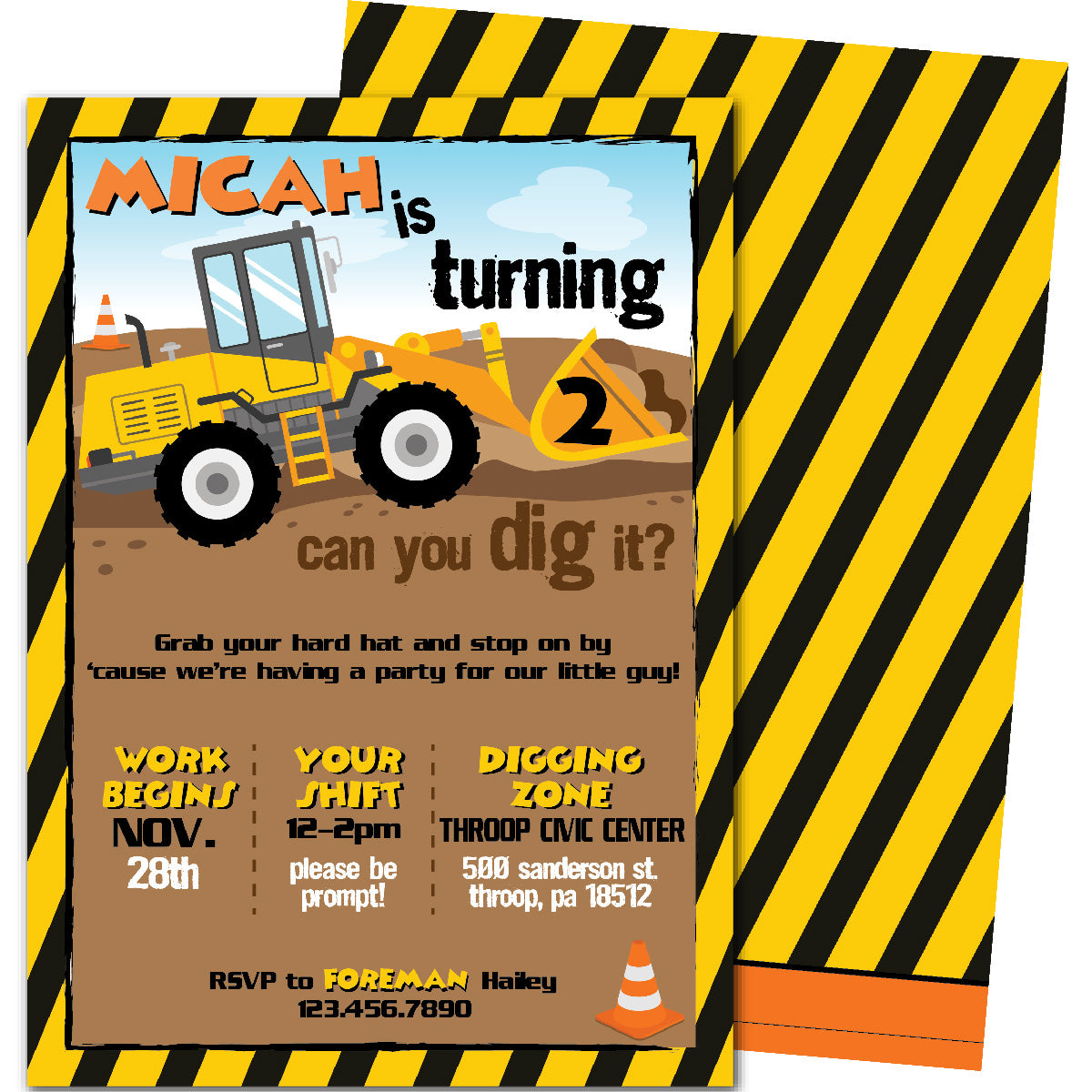 Construction Birthday Invitations