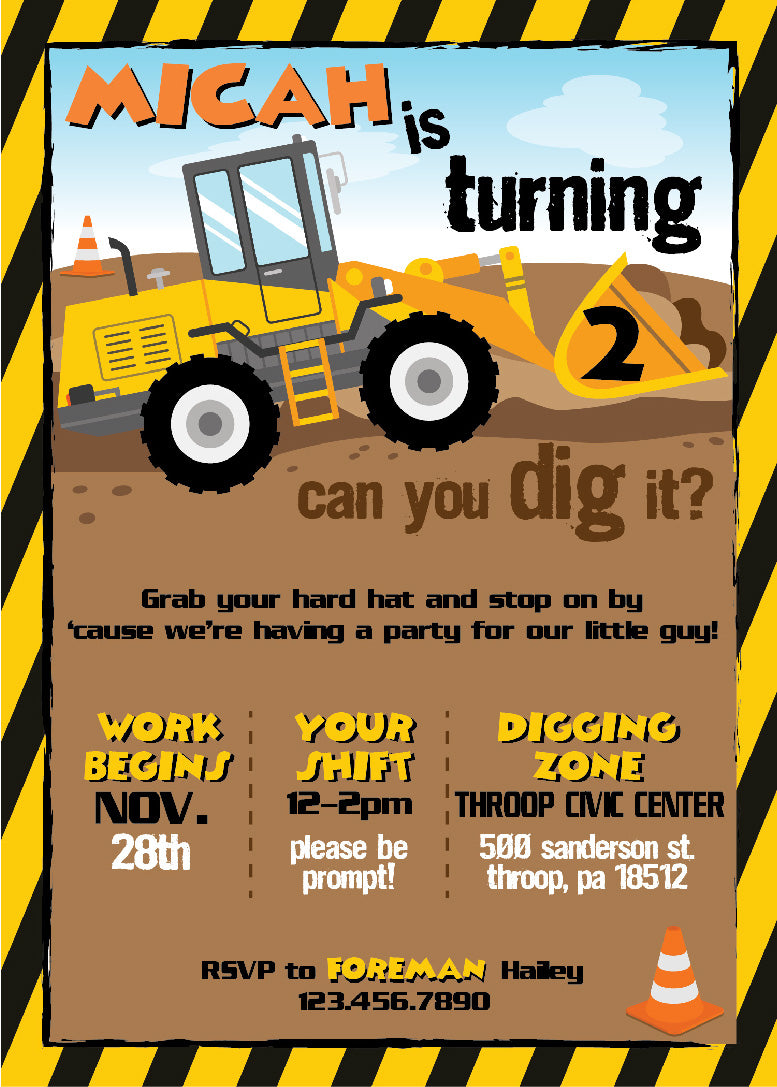 Construction Birthday Invitations