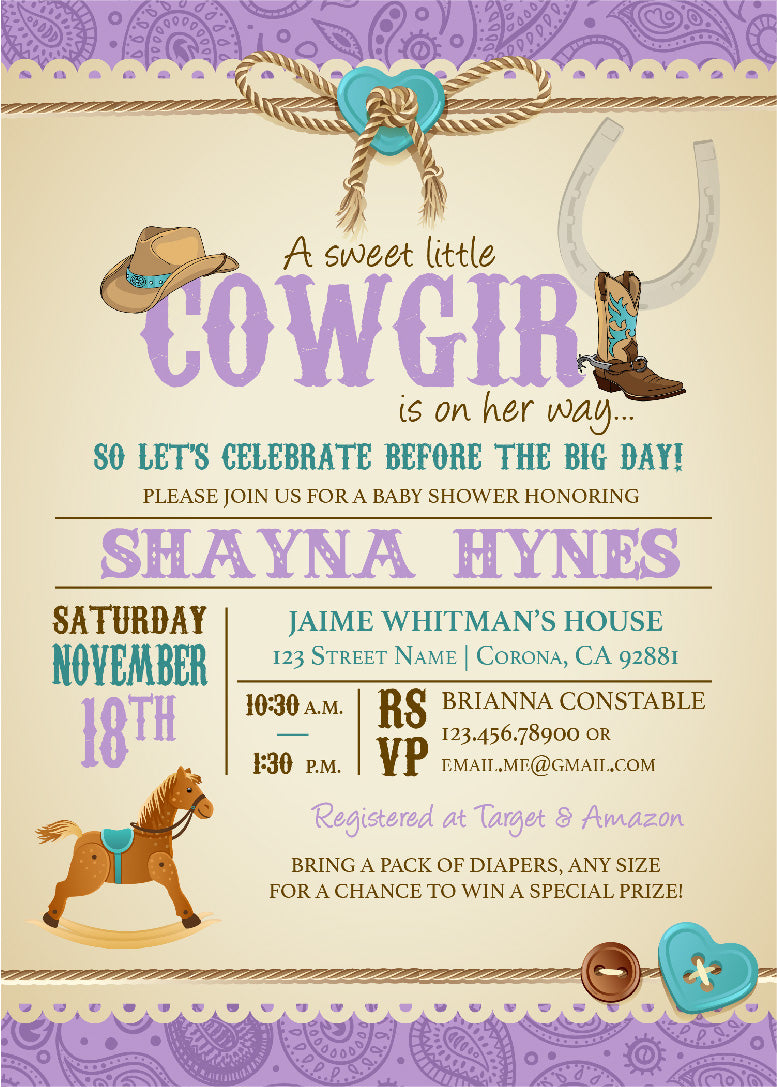 Cowgirl Baby Shower Invitations