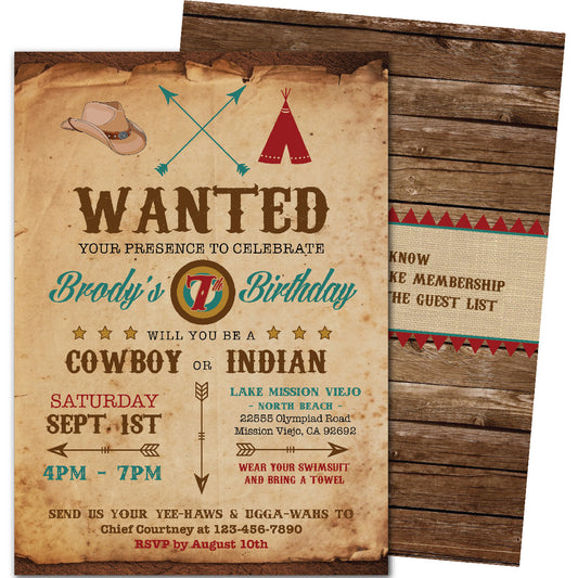 Cowboys & Indians Birthday Invitations