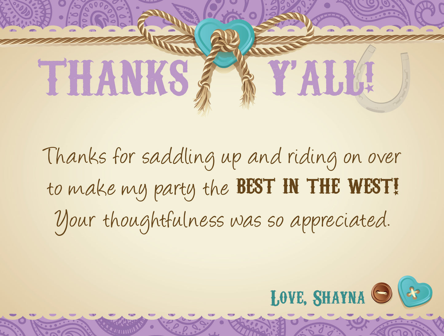 Cowgirl Baby Shower Thank You Cards
