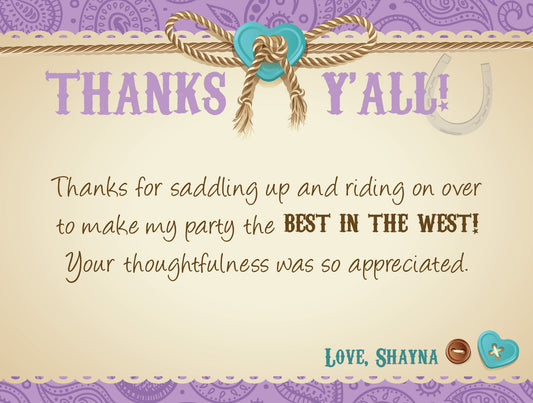 Cowgirl Baby Shower Thank You Cards
