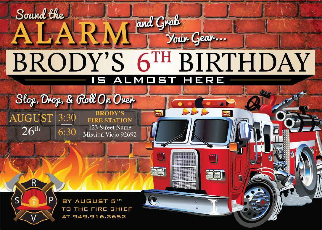 Fire Truck Birthday Invitations
