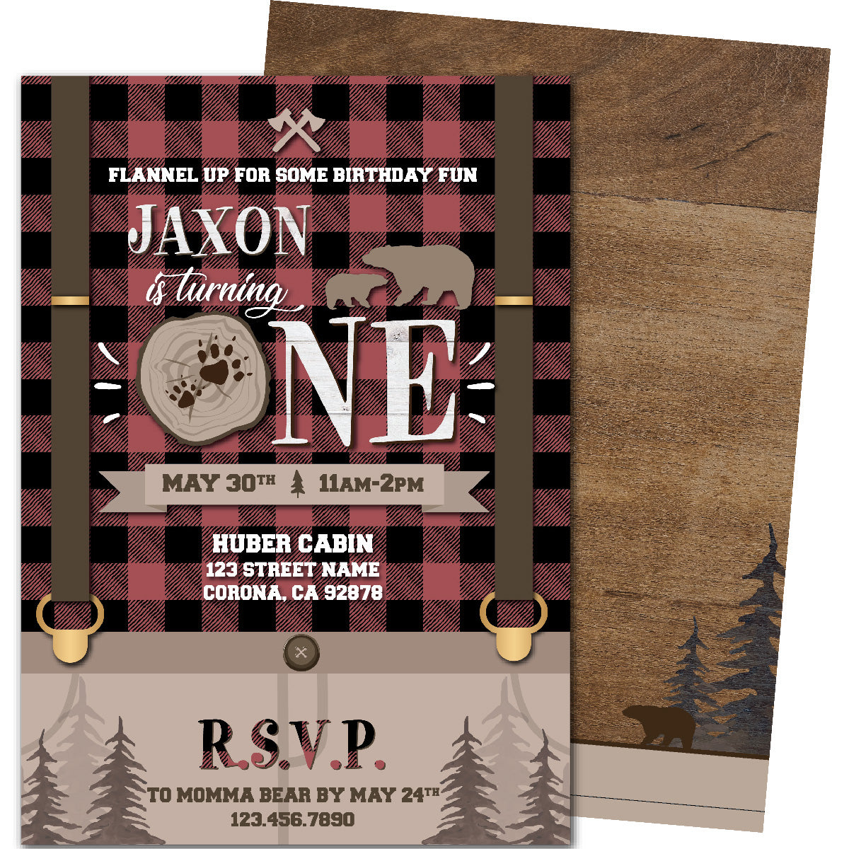 Flannel Suspenders Birthday Invitations