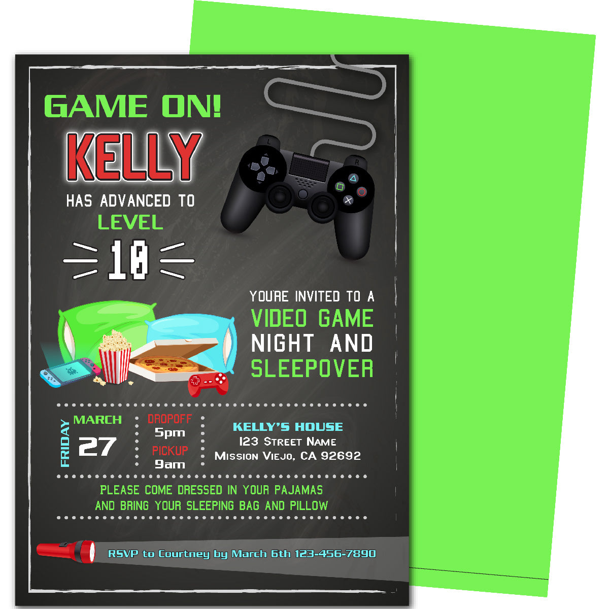 Gamer Sleepover Birthday Invitations