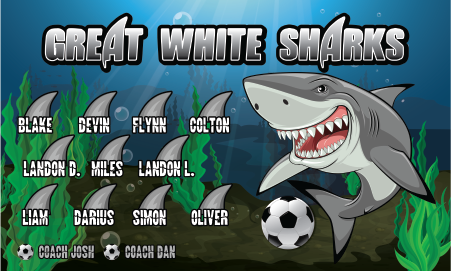 3'x5' Vinyl Banner - Great White Sharks