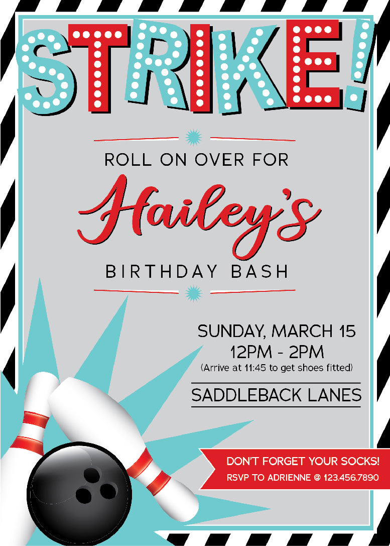 Lucky Strike Birthday Invitations