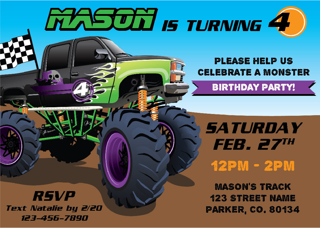 Monster Truck Birthday Invitations