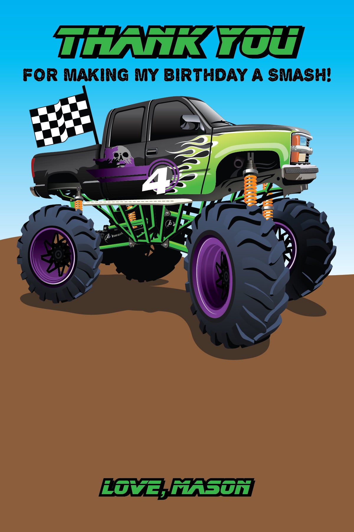 Monster Truck Birthday Thank You Cards