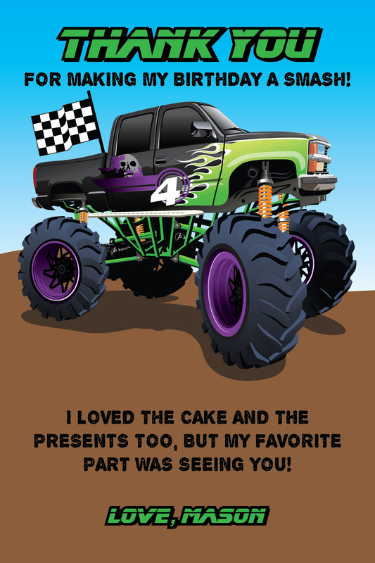 Monster Truck Birthday Thank You Cards