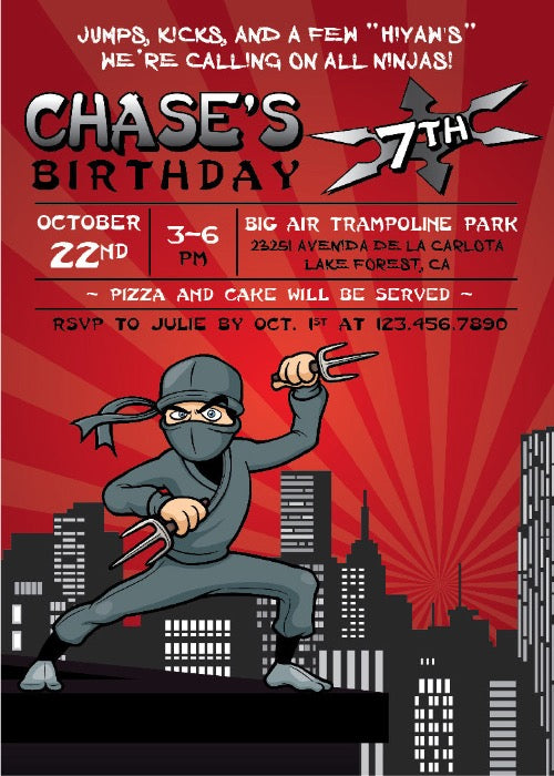 Ninja Birthday Invitations