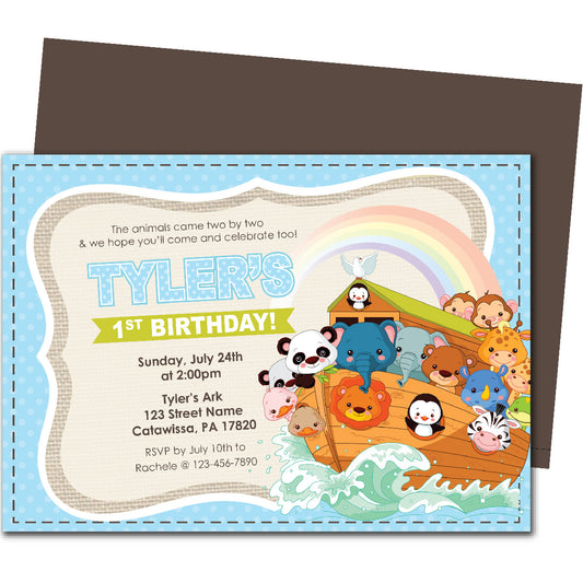 Noahs Ark (Blue) Birthday Invitations