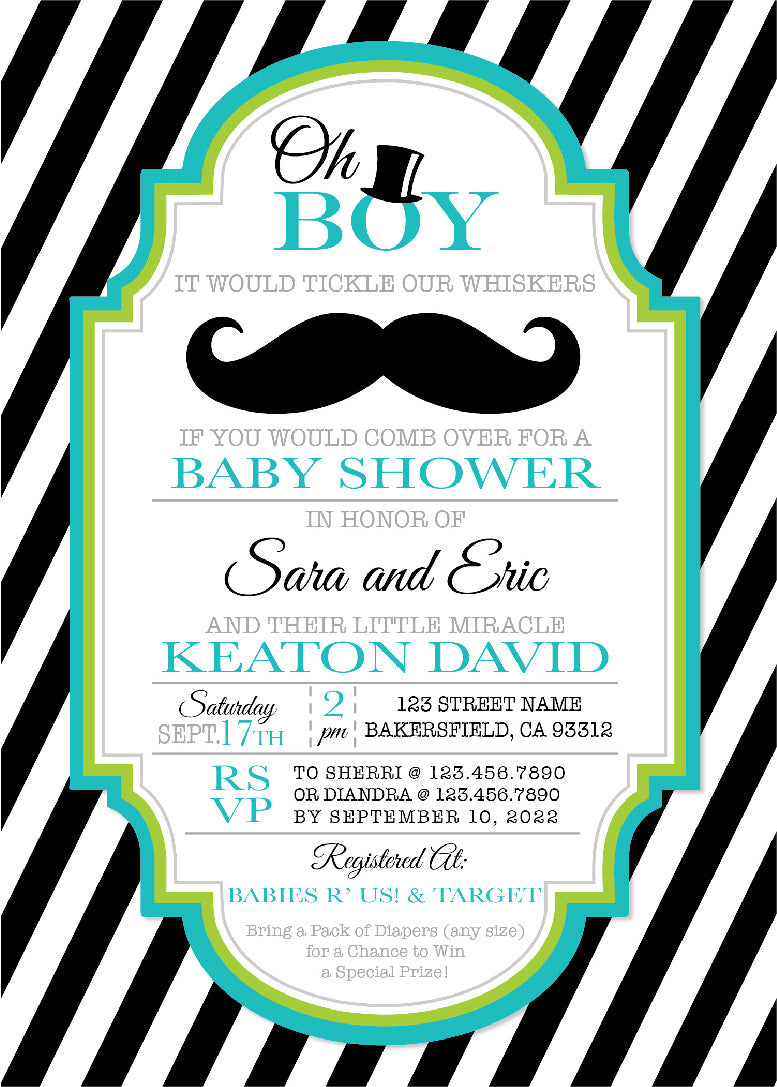Parlor Mustache Baby Shower Invitation