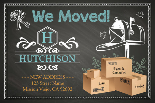 Postal Chalkboard Just Moved Announcements