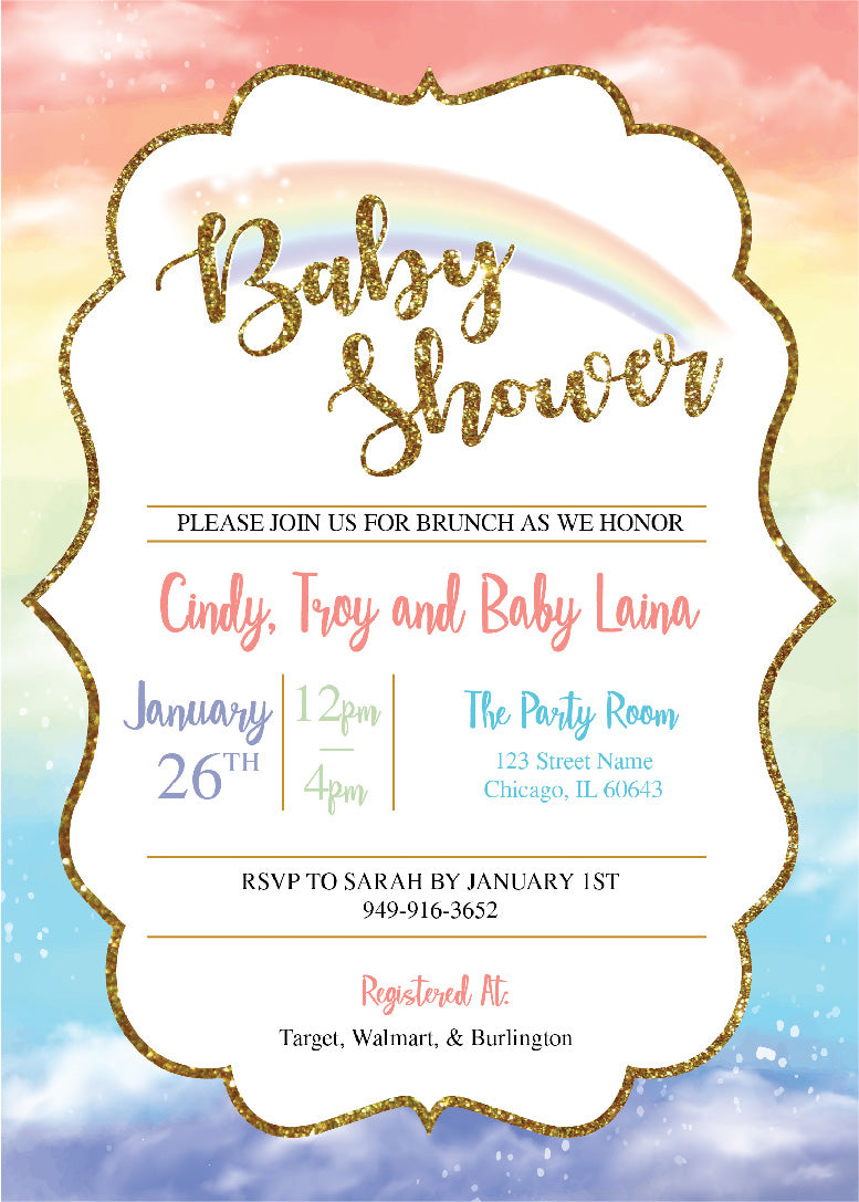Rainbow Dreams Baby Shower Invitation