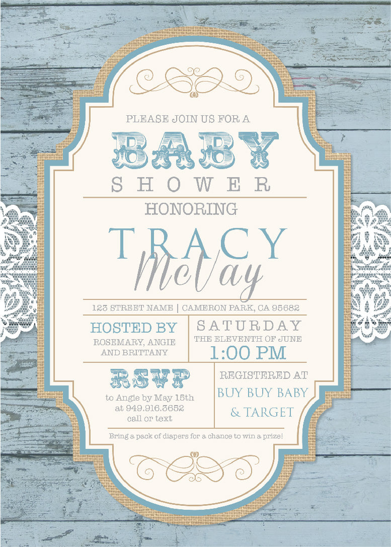 Rustic Blue Baby Shower Invitation