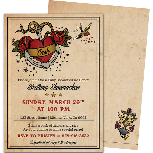 Sailor Tat Baby Shower Invitation