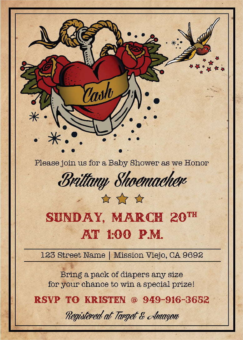 Sailor Tat Baby Shower Invitation