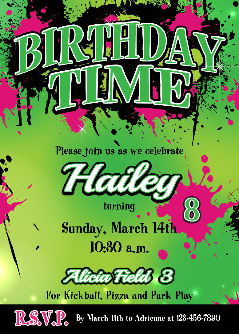 Splatter Birthday Invitations
