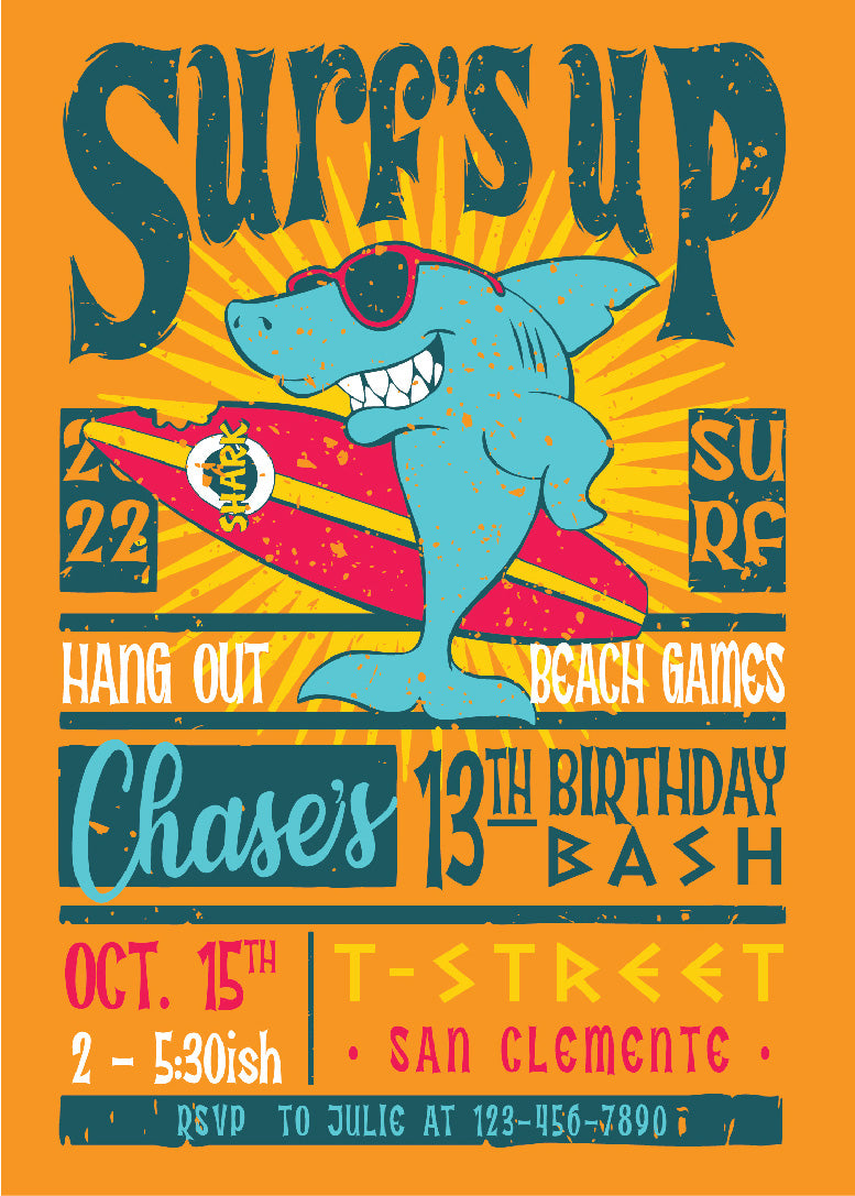 Surfs Up Splash Birthday Invitations
