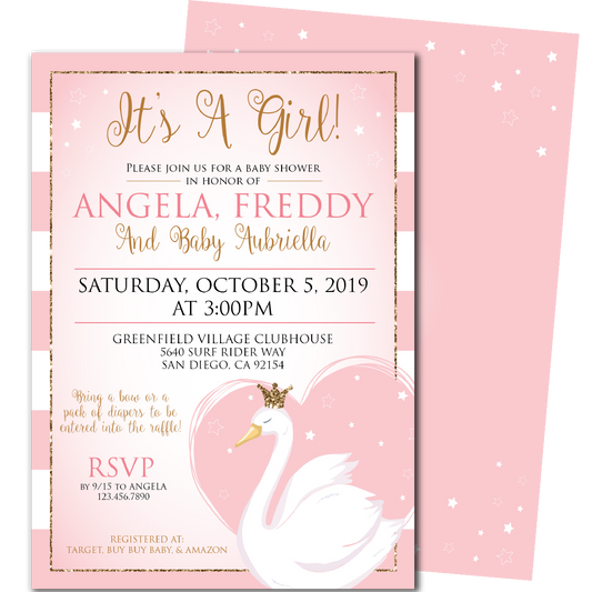 Swan Princess Baby Shower Invitations