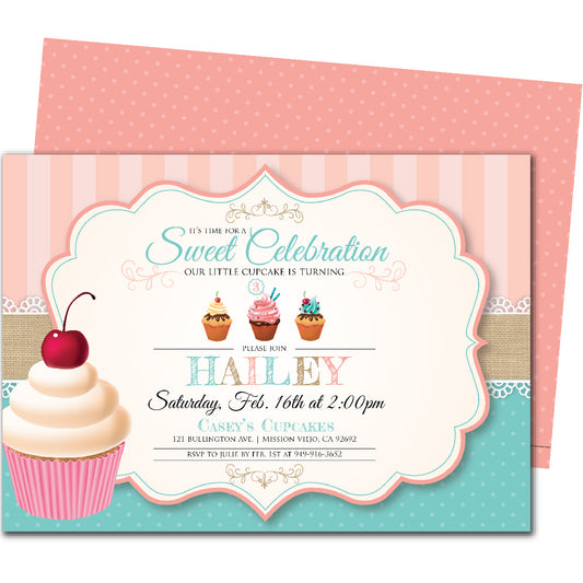 Sweet Cupcake Birthday Invitations