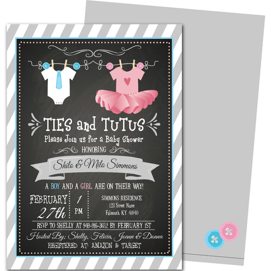 Ties & Tutus Baby Shower Invitation