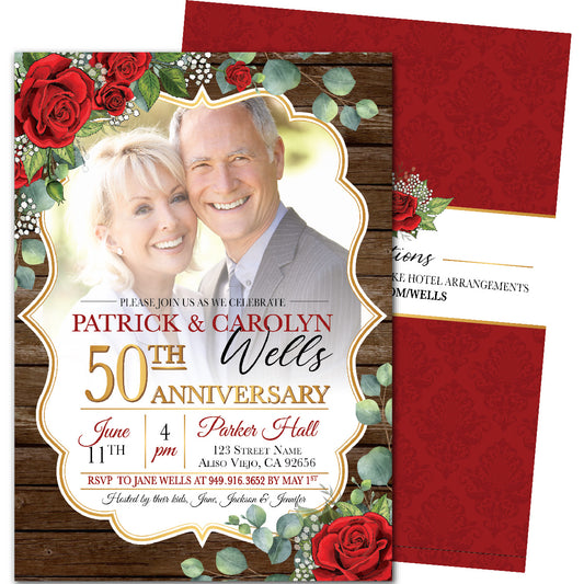 Vintage Rose Anniversary Invitations