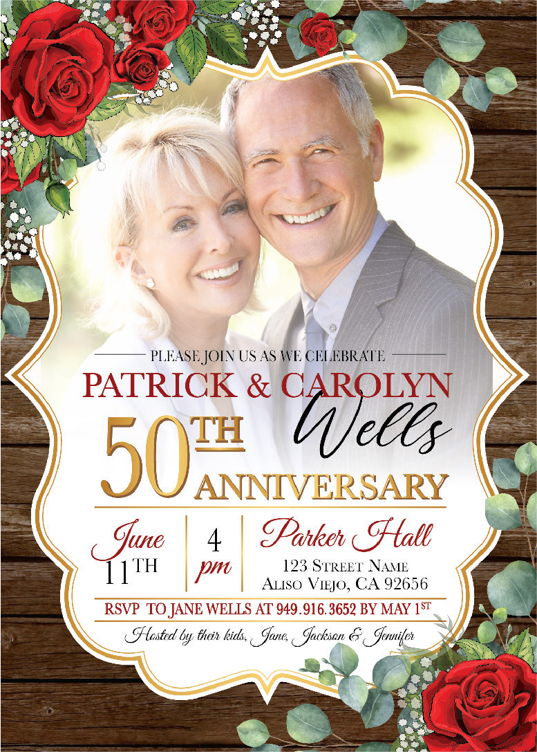 Vintage Rose Anniversary Invitations
