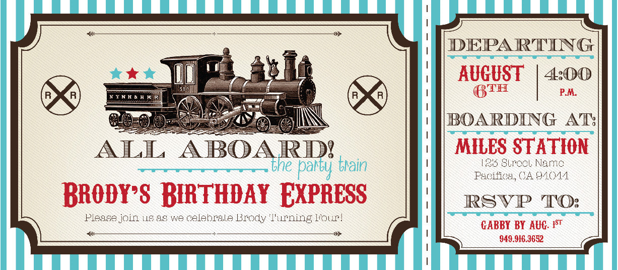 Vintage Train Birthday Invitations