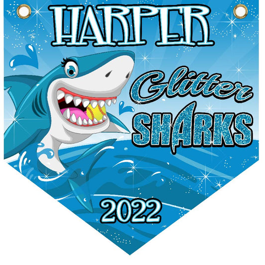 16" x 16" Home Plate Pennant - Glitter Sharks