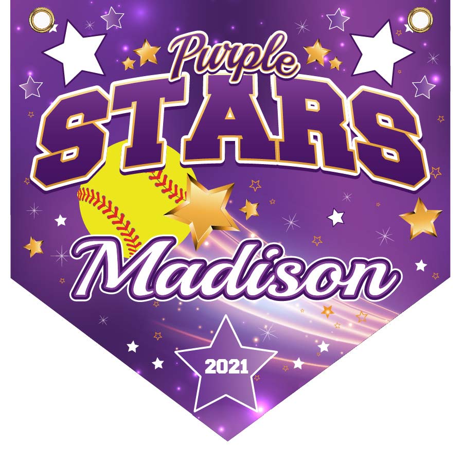 16" x 16" Home Plate Pennant - Purple Stars