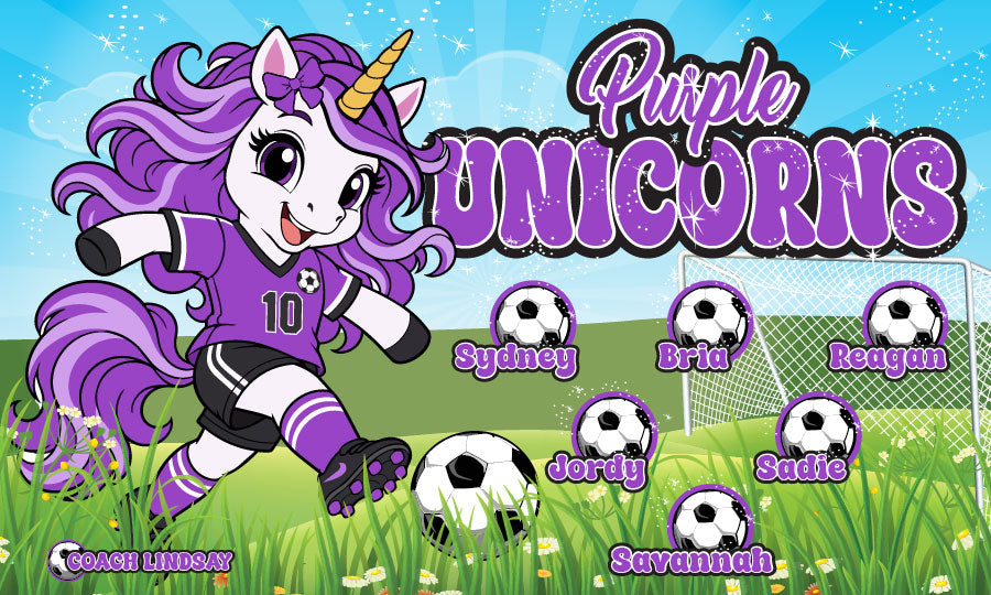 3'x5' Vinyl Banner - Purple Unicorns