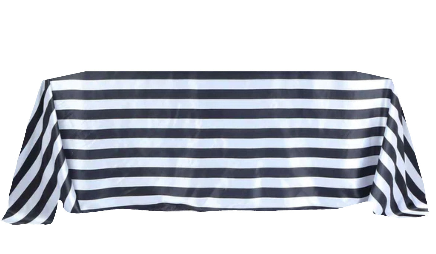 90x132 Satin Rectangle Table Cloth - BW Stripe