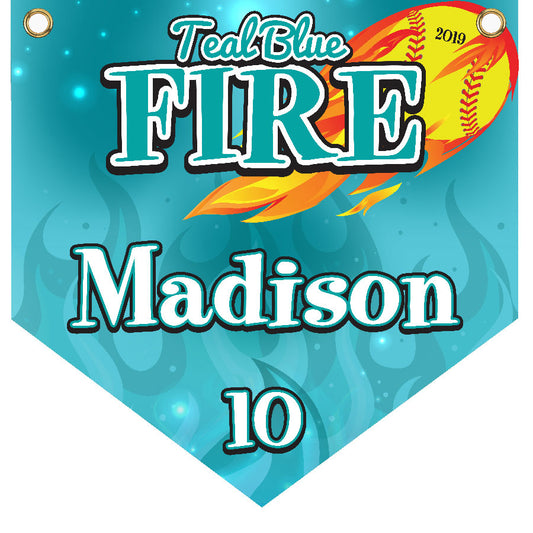 16" x 16" Home Plate Pennant - Teal Blue Fire