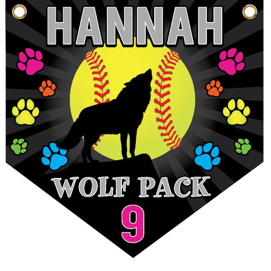 16" x 16" Home Plate Pennant - Wolf Pack (Paw Prints)