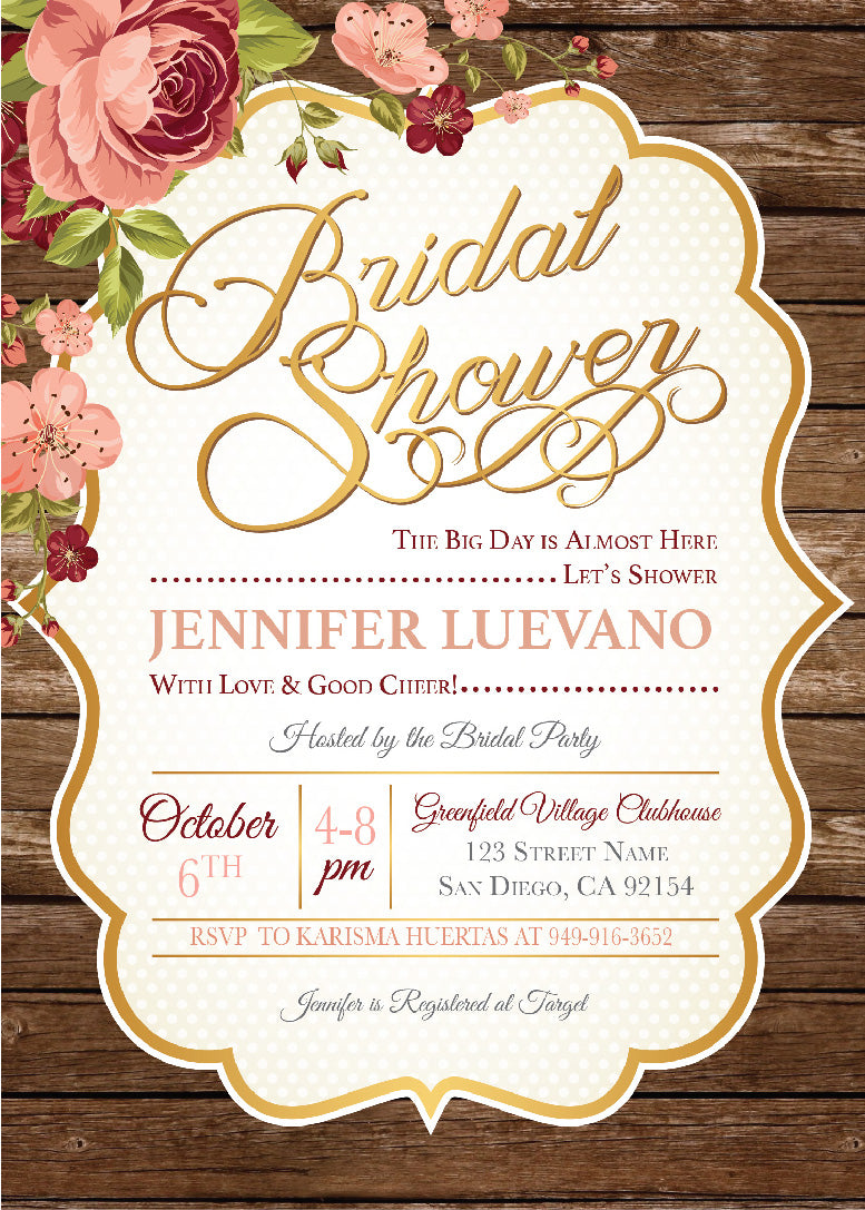 Cedar Rose Bridal Shower Invitations