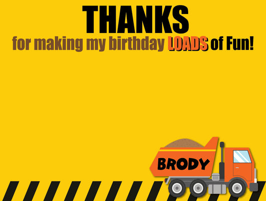 Construction Birthday Thank You Cards
