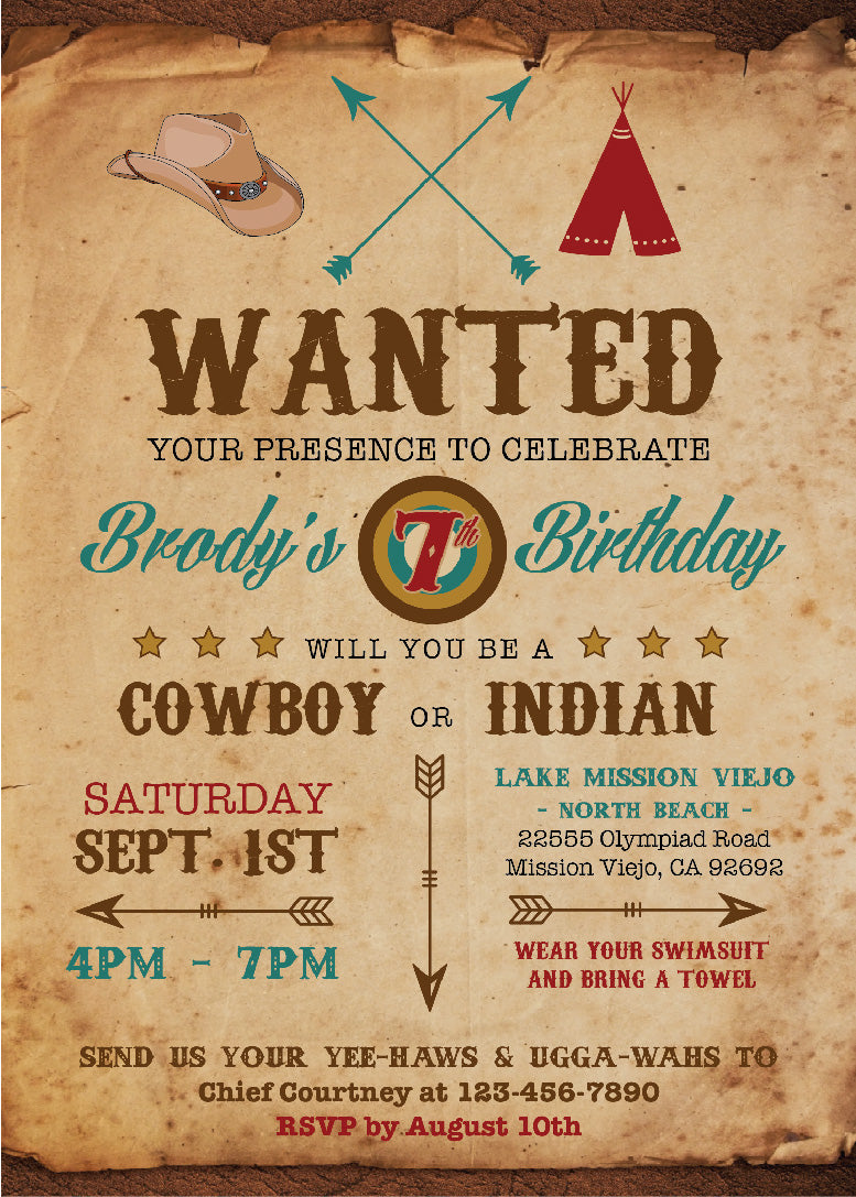 Cowboys & Indians Birthday Invitations