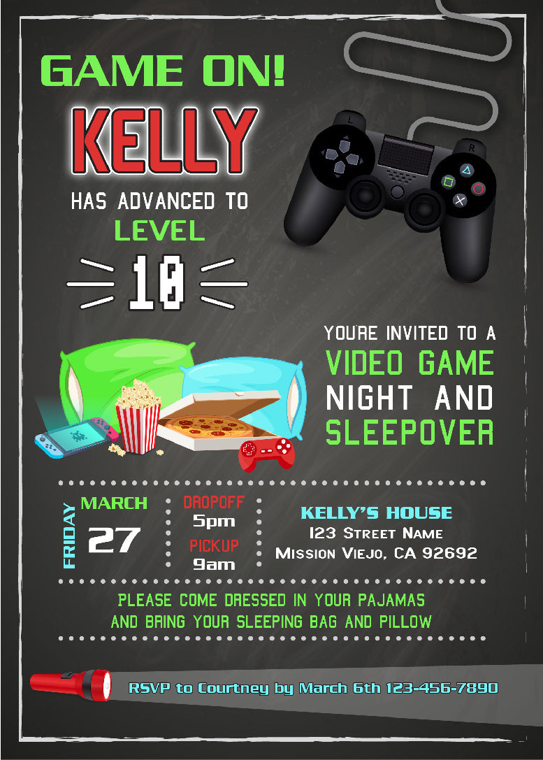 Gamer Sleepover Birthday Invitations